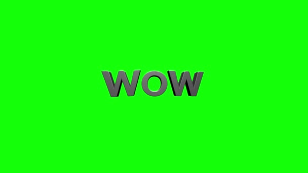 Word wow in 3d cartoon style. Design text element for game, branding. Flying and rotating object. Bright dynamic animation on simple background. — 图库视频影像