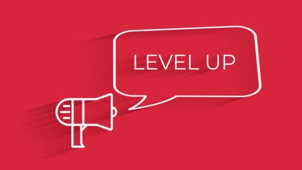Level nach oben. Text Animation. Megaphon mit Sprechblase Hochwertiger 4k Intro-Opener — Stockvideo