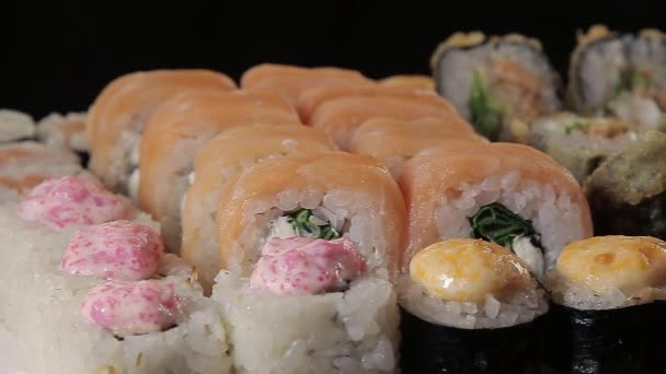 Rolls of sushi — Stock Video