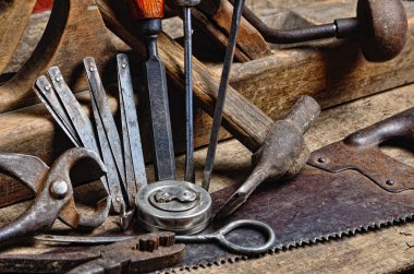 old carpenter's tools for working with wood clipart