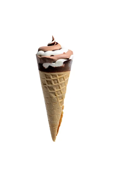 Coffee ice cream waffle cone on a white background — Stock Photo, Image