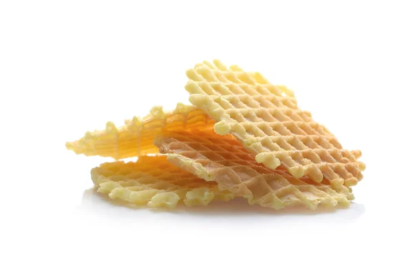 Colina redonda waffles crocantes amarelos em um fundo branco. breakfas — Fotografia de Stock