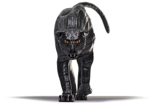 Kötü görünümlü cyborg kamera doğru yürüyen Kara Panter parlayan kırmızı gözleri