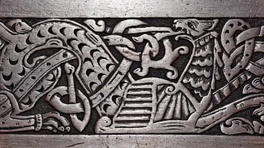 Bir griffon Viking Ahşap oyma