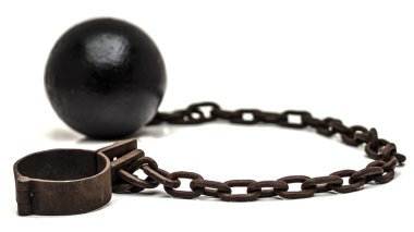 Ball and chain with low depth of field on white background clipart