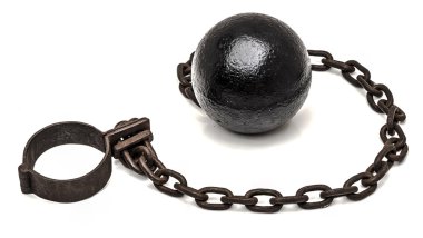 Ball and chain on white background clipart