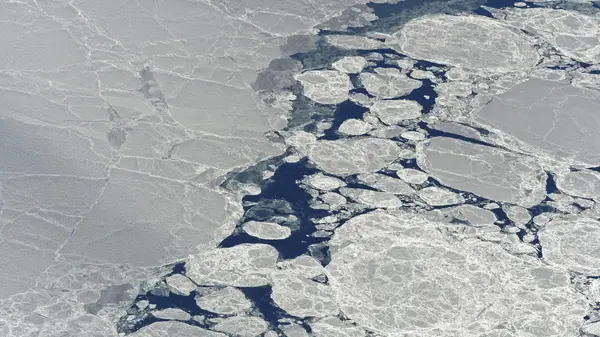 Crack in ice sheet forming sea ice and icebergs in the arctic sea — Stock Photo, Image
