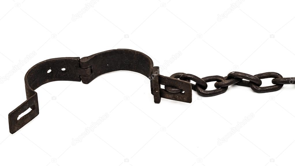Old chain with open shackles