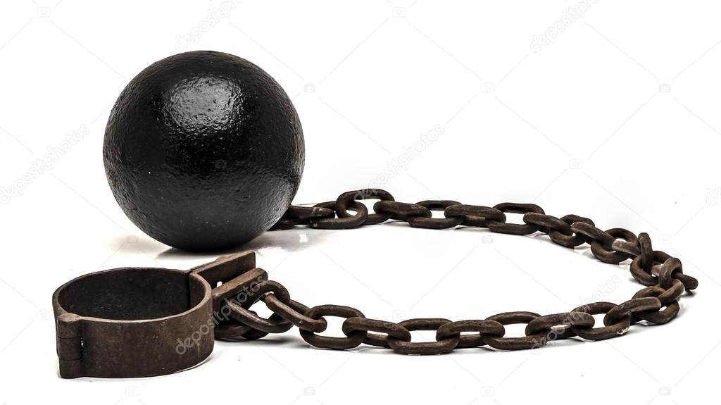 Ball and chain on white background
