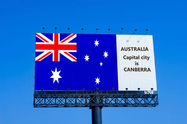 Bandera australia en la cartelera con el nombre de la ciudad capital — Foto de Stock