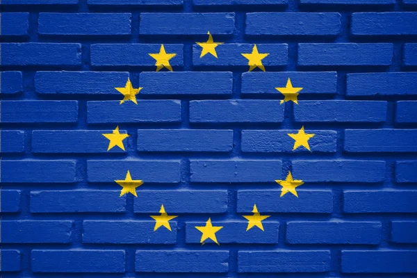 EU-zászlót téglafal — Stock Fotó