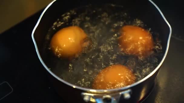 Koken eieren in warm water — Stockvideo