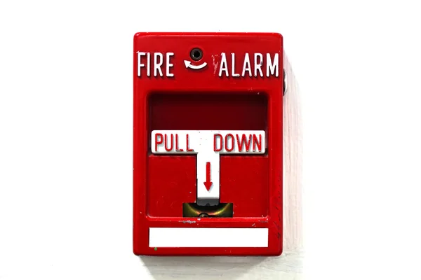 Caixa de alarme de incêndio, isolar no fundo branco — Fotografia de Stock