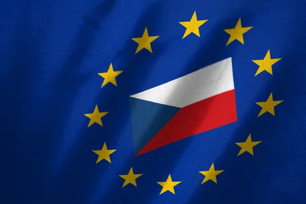 Czech republic flag in EU flag on fabric — Stock Photo, Image