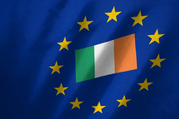 Island flag in EU flag on fabric — Stock Photo, Image