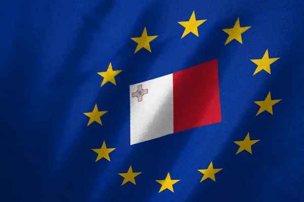 Malta flag in EU flag on fabric — Stock Photo, Image