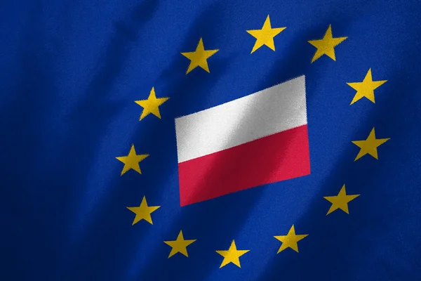 Poland flag in EU flag on fabric