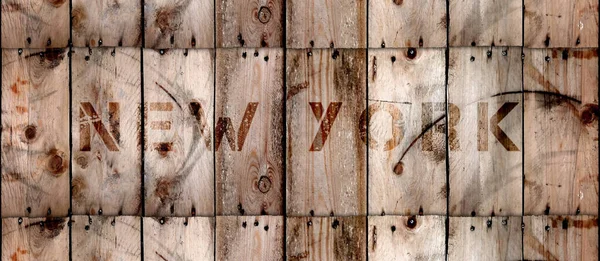 New York shipping crate, vintage wood background