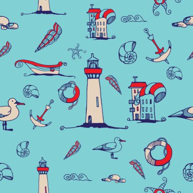 seamless modeli deniz öğeleri doodles