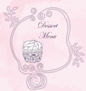 vektör tatlı menüsü cupcake ve çerçeve ve pembe arka plan ile retro tarzında