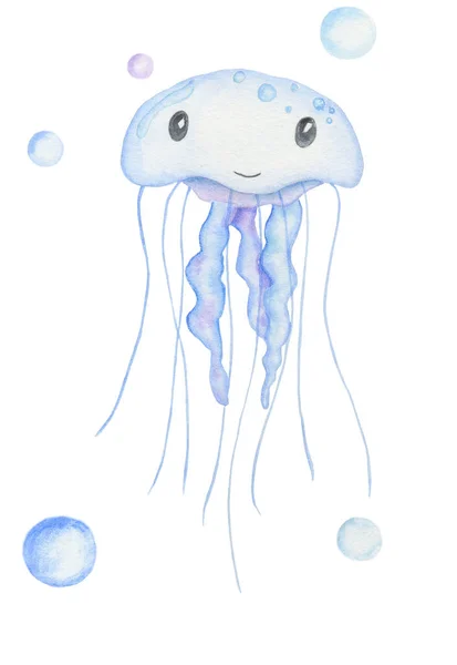Cute boy medusa. Watercolor illustration. — Stock Fotó