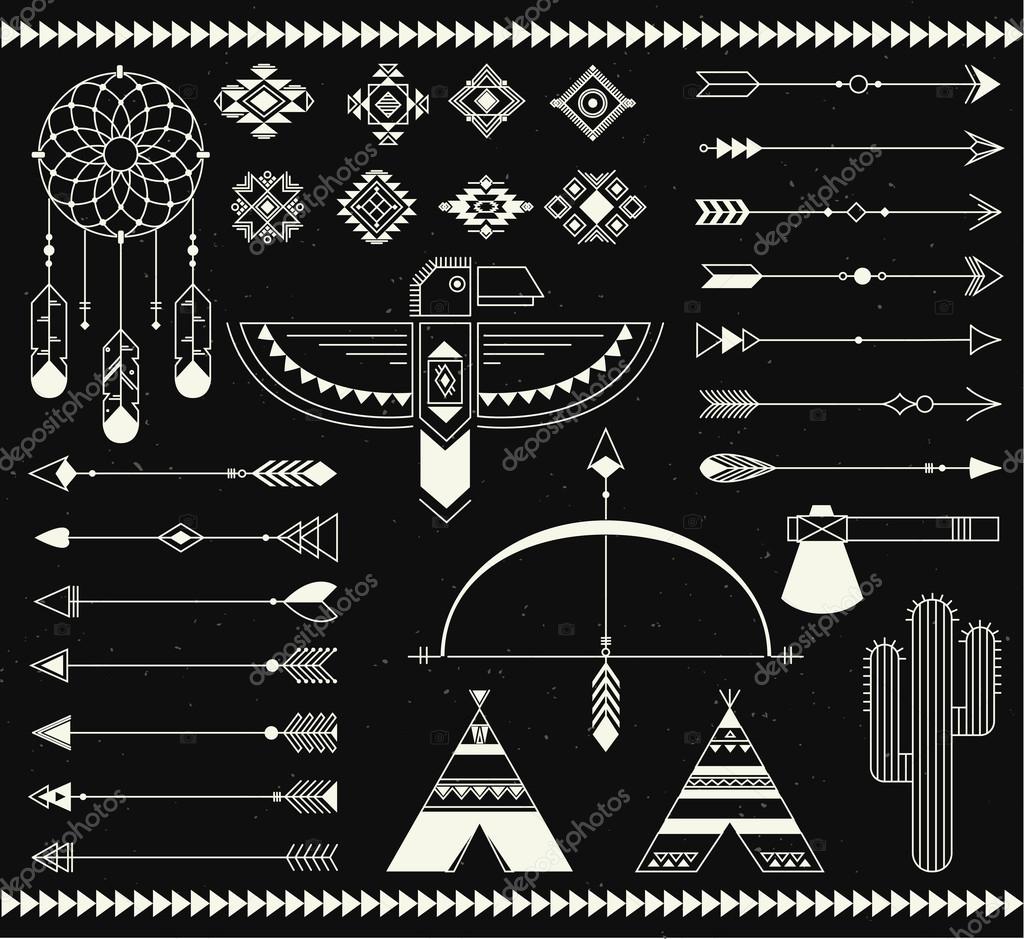 Navajo american isolated elements. Vector collection tribal print elements. Aztec logos and badges., indian, aztec illustration