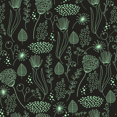 Dikişsiz desen vintage çiçek öğeleri.