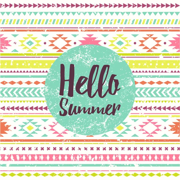 Hello summer lettering with ethnic pattern. — Stock Vector