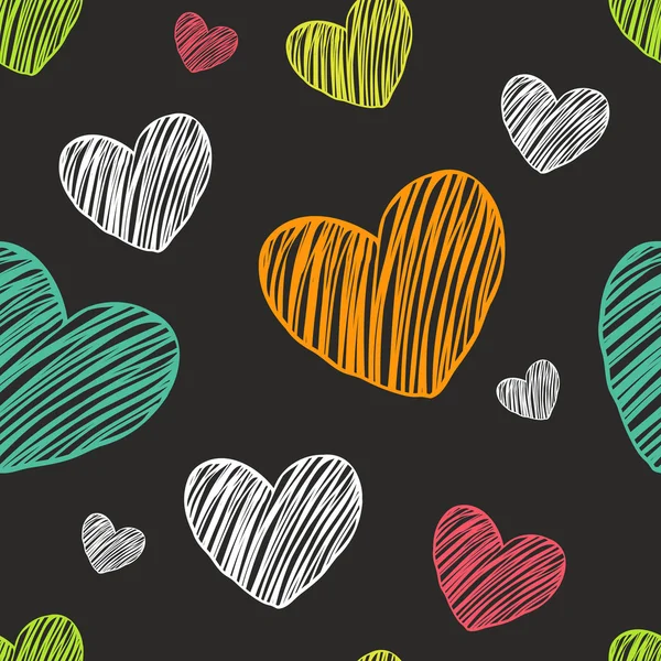 Hearts color hand-drawn vector seamless pattern. — Stock Vector