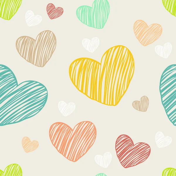 Hearts color hand-drawn vector seamless pattern. — Stock Vector