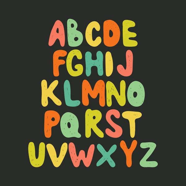 Alphabet. handgezeichnete Buchstaben isoliert auf dunklem Hintergrund. — Stockvektor