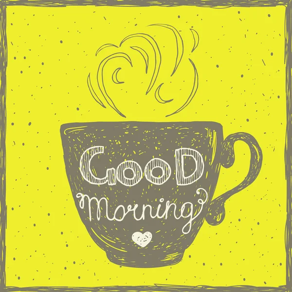 Good morning card with hand lettering on the cup. — Stock Vector