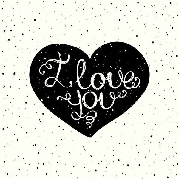 I love you with hand lettering on the heart. — Stock Vector