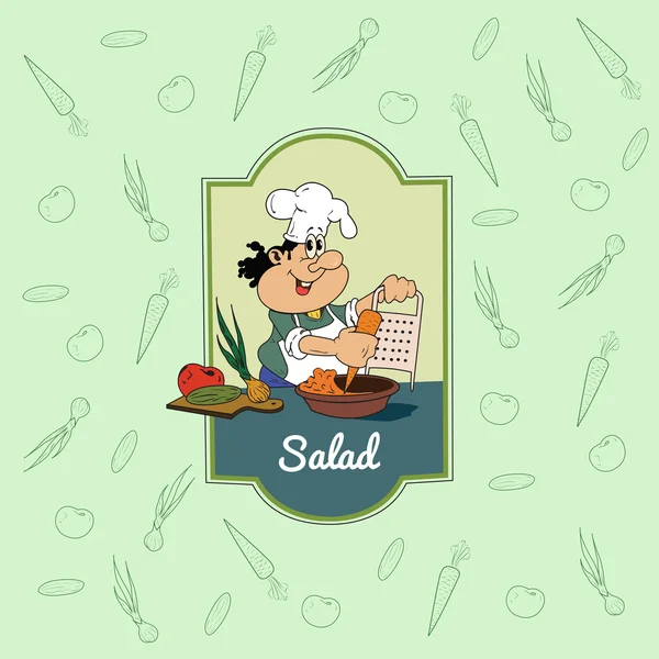 Illustrazione di un cuoco che prepara l'insalata — Vettoriale Stock