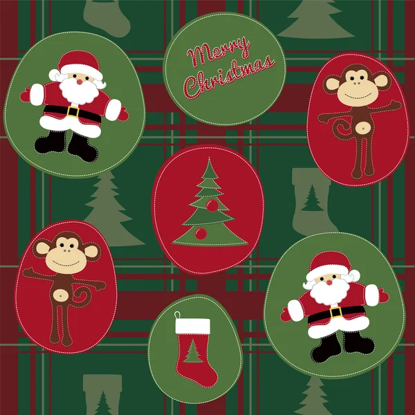 Мавпа до нового року модель з Санта Клаус і новорічна ялинка — стоковий вектор