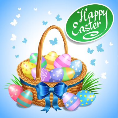 Paskalya sepeti renkli Paskalya yumurta boyalı. Paskalya yumurtaları