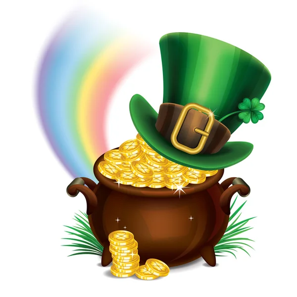 St.Patrick de dag symbolen-Pot van goud en kabouter hoed. — Stockvector