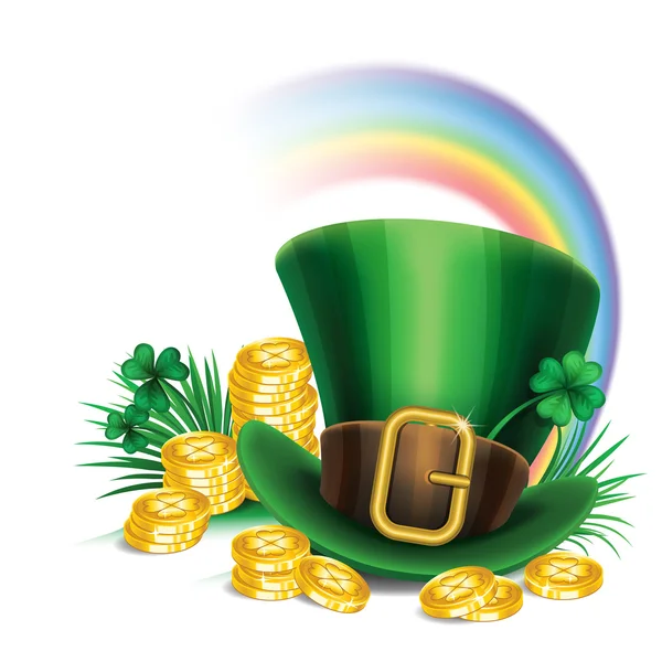 Yonca ile St Patrick's Day yeşil cin şapka, altın paralar
