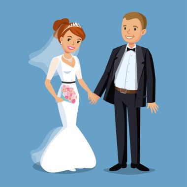 Cute Bride and groom, Wedding Party set illustration.