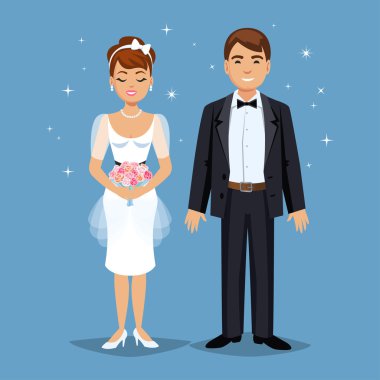 Cute Bride and groom, Wedding Party set illustration.