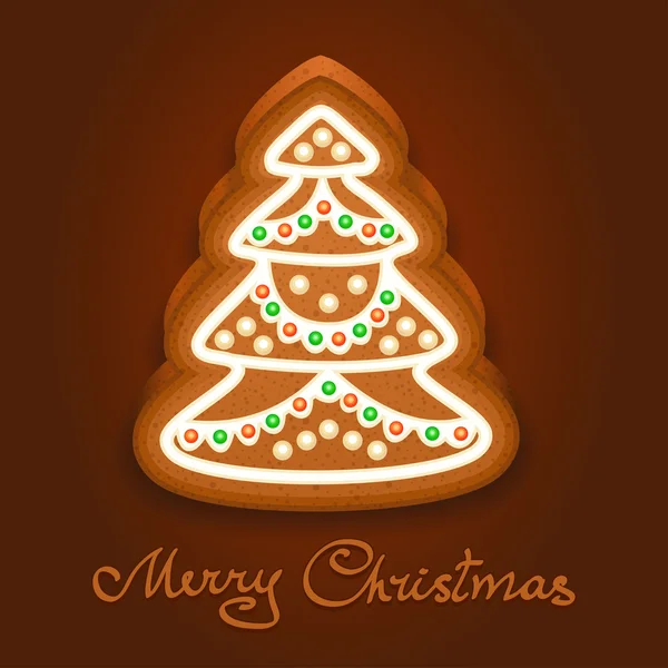 Gingerbread Christmas tree decorated icing. Holiday cookie — Stock Vector