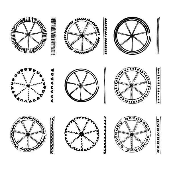 Auflistung der Runde Boho-Style-Elementen. Ethnischen Hand gezeichnete Freihandeingaben — Stockvektor