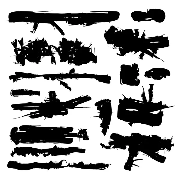 Set of Black Grunge Brush ink Stroke. Abstract art — Stock Vector