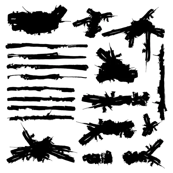 Sistema de tinta negro cepillo de Grunge movimiento. Arte abstracto — Vector de stock
