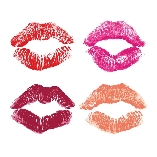 Beijo de batom isolado no branco, conjunto de lábios, elemento de design. — Vetor de Stock