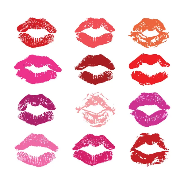 Baiser de rouge à lèvres isolé sur blanc, lèvres ensemble, élément de conception. — Image vectorielle