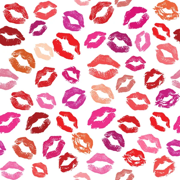 Modèle sans couture de couleur rouge à lèvres de baisers. — Image vectorielle