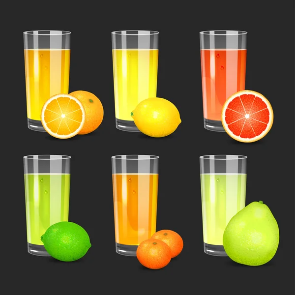 Uppsättning av färska citrusjuicer. — Stock vektor