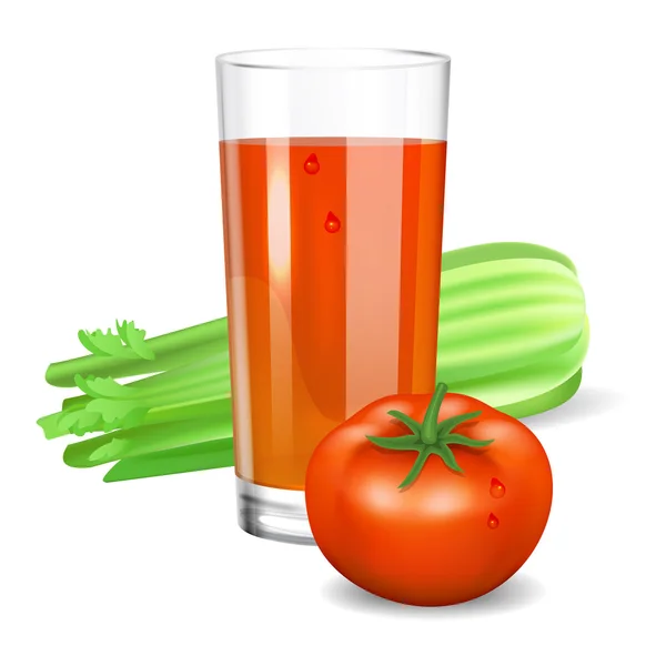 Vaso con jugo de tomate y apio. Tomate y apio. — Vector de stock