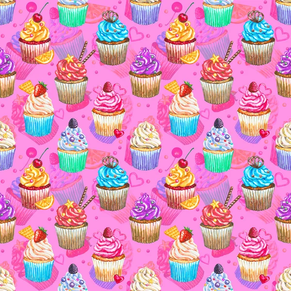 Varrat nélküli mintát akvarell cupcakes. — Stock Fotó